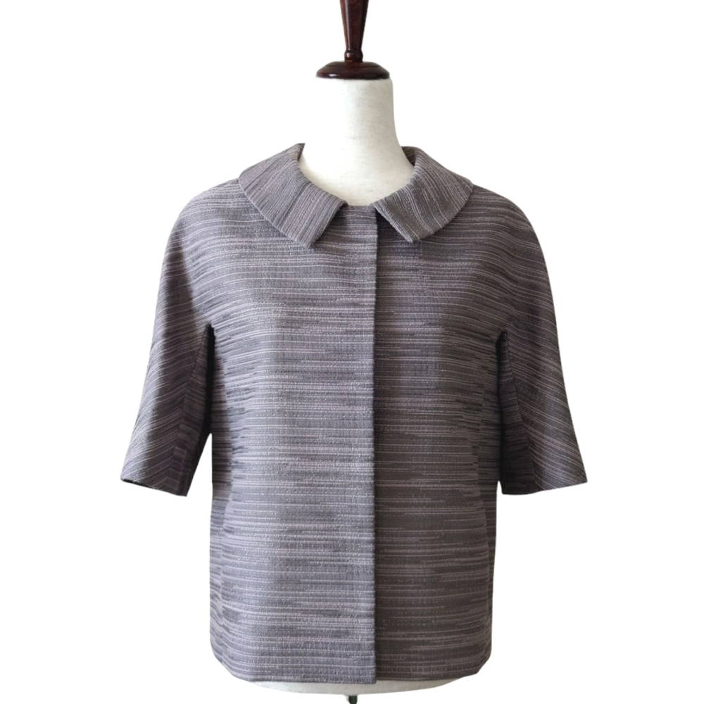 ANN TAYLOR Cropped Jacket 3/4 Sleeve Textured Top Heather Gray Size Small